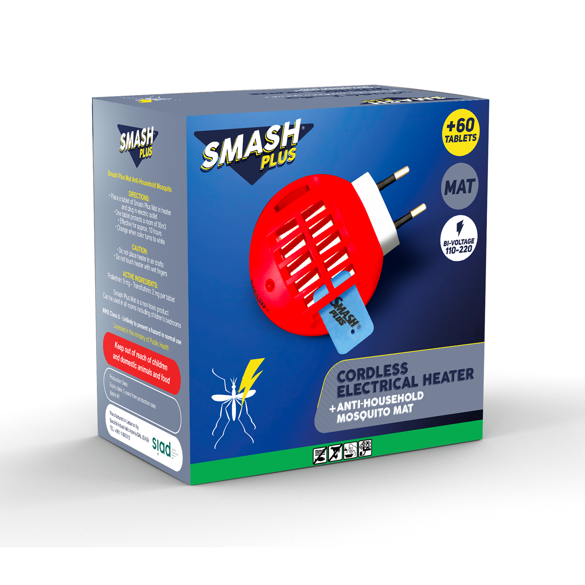 SMASH Plus Cordless Electrical Heater + Anti-Household Mosquito Mat is an effective mosquito control system designed for indoor use.